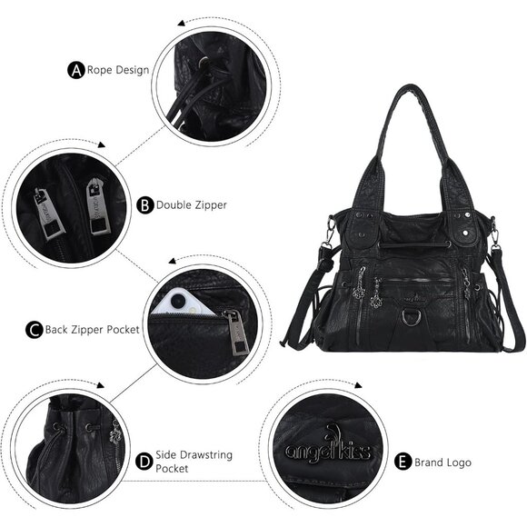 Chic Vegan Leather Hobo Bag for Women - Stylish Roomy Tote with Crossbody Strap - Picture 4 of 8